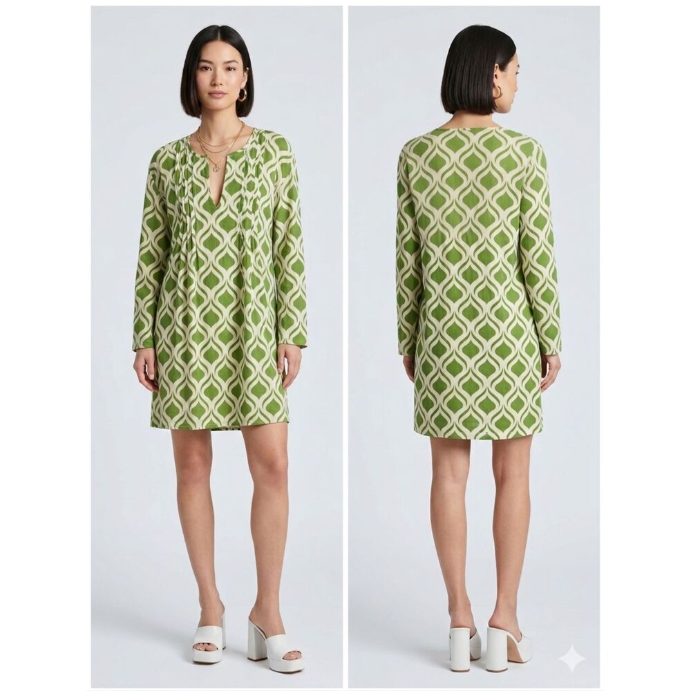 Madison Matthews Dress Women's Size S Tunic Green White Casual Oversized